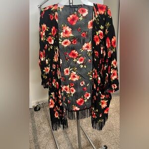 Floral Black and Red Women's Kimono Jacket